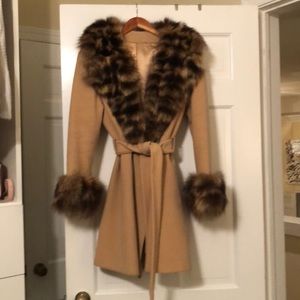 🌹Vintage raccoon fur collar and cuffs wool coat